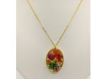 Pendentif ovale fleurs /doré #17