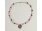 Collier en Unakite/perles naturelles mauve cœur