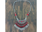 Collier argenté/rouge feuilles