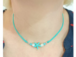 Tour de cou turquoise/nacre argenté étoile de mer