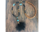 Sautoir pierre de lave/turquoise/bois plume noire