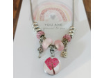 Collier rose avec bouton pression arbre de vie