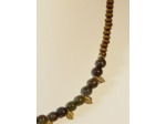 Collier Jaspe sang de dragon/bois/feuilles dorées