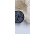 Pendentif obsidienne arbre de vie métal argenté vendu sans la chaine 45mm LPG011221