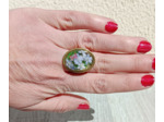Bague résine ovale doré fleurs bleu #8
