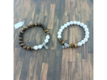 Bracelets de couple œil de tigre/pierre de lave blanc