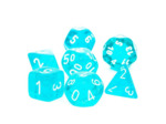 CHX23085 - Set de 7 dés - TRANSPARENT - Sarcelle/Blanc
