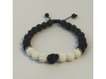 Bracelet ajustable pierre de lave noir&blanc, tête de mort howlite noire