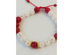 Bracelet ajustable jade rouge / cristal de roche craquelé / doré