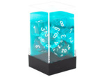 CHX23085 - Set de 7 dés - TRANSPARENT - Sarcelle/Blanc