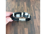 Bracelet cuir et acier inox homme 2 lanières