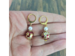 Boucles d'oreilles émaillées rouge/doré/blanc