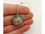 Pendentif résine rond fleurs bleu/argenté #19