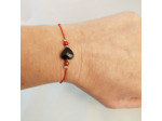 Bracelet élastique argenté/rouge/cœur facetté noir