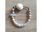 Attache sucette prénom personnalise Bois , rose pâle et gris