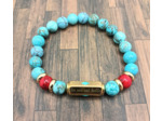 Bracelet "La vie est belle" doré Turquoise/Turquoise rouge"
