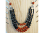 Collier triple obsidienne/corail rouge
