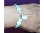 Bracelet nacre bleu/blanc cœur argenté