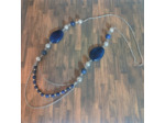 Collier long agate bleu, Lapis Lazuli, hématite