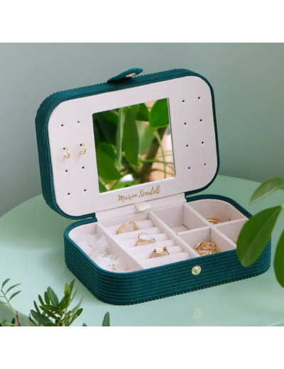 Maison Scarlett Brigitte Boite A Bijoux De Voyage En Velours Côtelé CTVR Vert