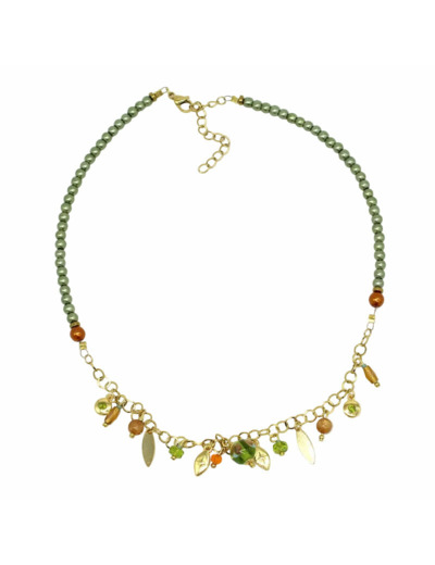 Collier ras de cou pampilles perle Murano olive Salvia