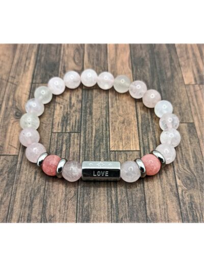 Bracelet message "Love" Quartz rose/Rodochrosite