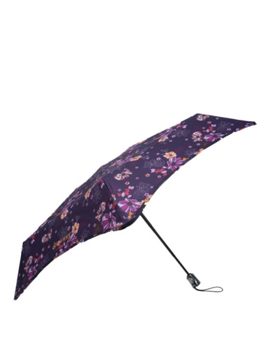 Isotoner Parapluie Pliant X-TRA Solide Auto Fleurs Aubergine