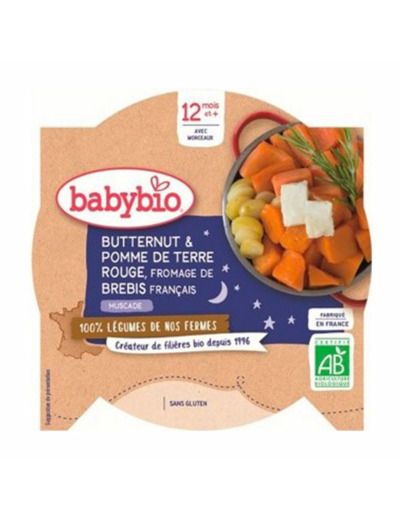 Assiette bonne nuit bio 230g Légumes Butternut et pomme de terre rouge Des 12 mois Babybio