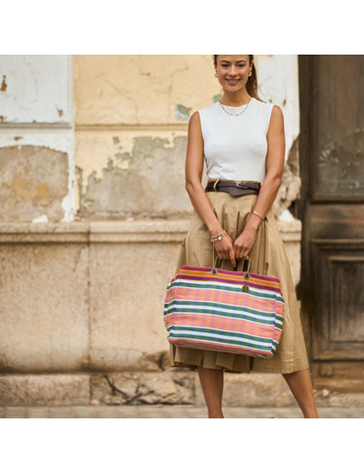Le Voyage en Panier Ecolette Cabas Orange Marine