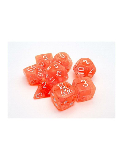 CHESSEX - Set de 8 dés - TRANSPARENT Orange Fluo / Blanc