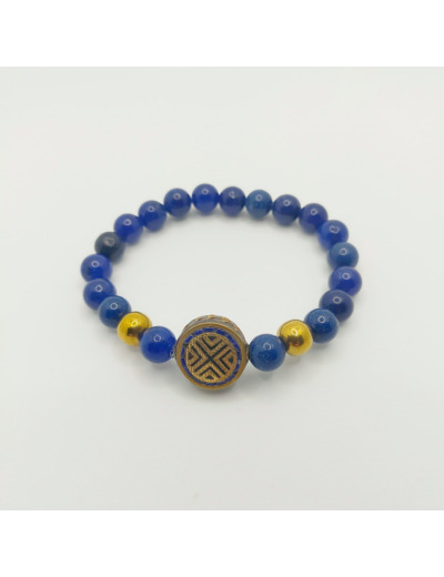 Bracelet lapis lazuli/hématite, perle tibétaine