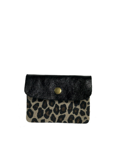 Farfouillette Porte-monnaie compact Cuir PM Noir Léopard