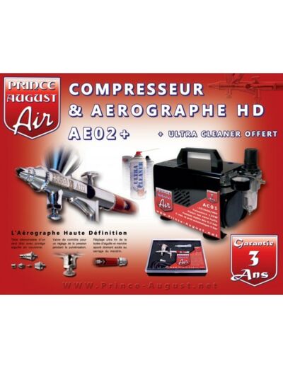 AE02+ Ensemble Aérographe HD et Compresseur + Ultra Cleaner