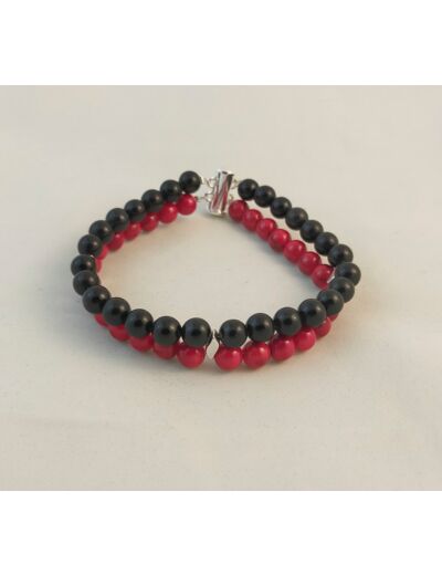 Bracelet double Jade rouge/Obsidienne