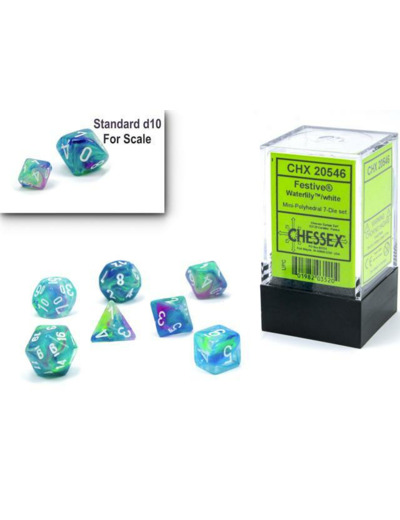 Chessex – 7 dés Festive® Mini-Polyhedral WaterlilyTM/white
