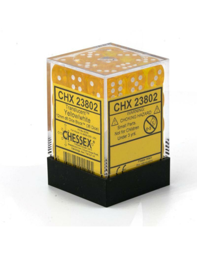 CHESSEX - Set de 36 dés 6 - TRANSPARENT - Jaune/Blanc