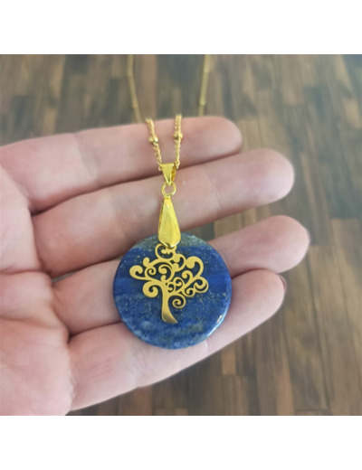 Pendentif Lapis lazuli arbre de vie doré