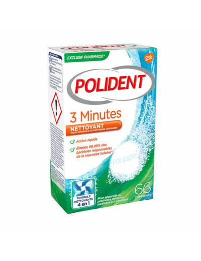 Nettoyant pour appareils dentaires 3 minutes 66 comprimés Polident