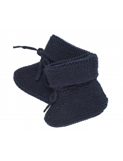 Chaussons bébé en tricot 100% laine Marine