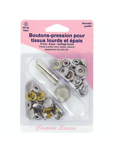 Boutons pressions tissus épais 15 mm nickel - outillage de pose