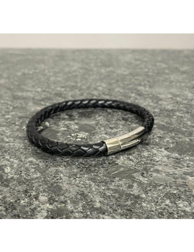 Bracelet tressé cuir noir