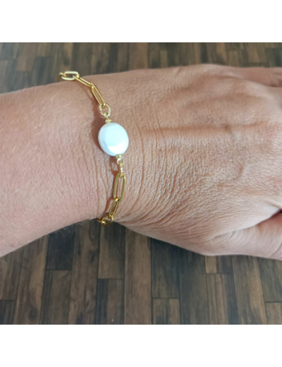 Bracelet nacre rond et acier inoxydable doré