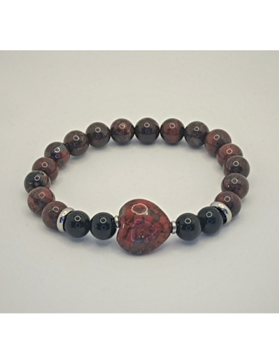 Bracelet Jaspe rouge/Obsidienne cœur