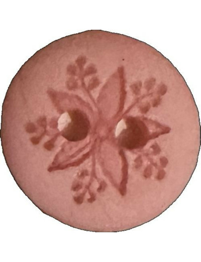 Bouton 2 trous gravé motif floral Rose poudré — 12 mm