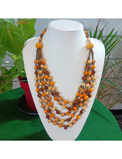 Collier Esméralda beige-marron-orange en ivoire végétal