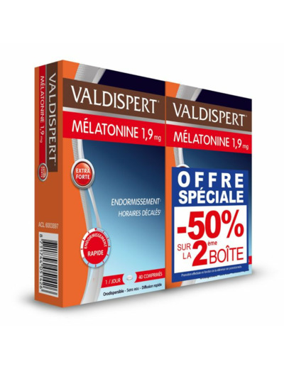 Mélatonine 1.9 mg 2x40 comprimés Spécial Horaires Décalés Valdispert