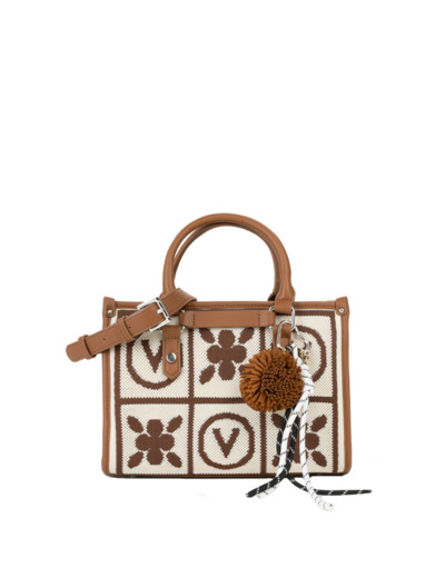 Valentino Tyle Sac Porté Main Avec Pompon Amovible Cuoio / Multicolor