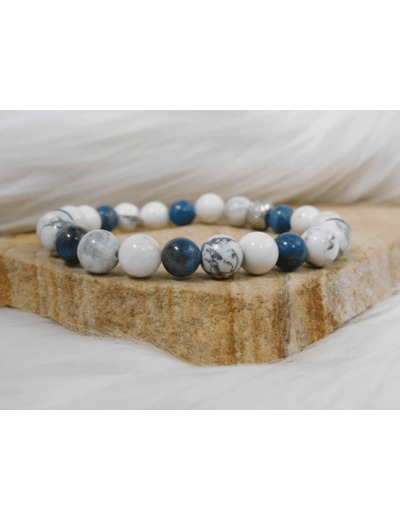 BRACELET APATITE BLEU/ HOWLITE