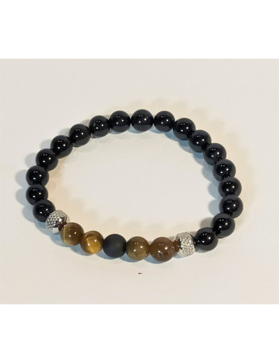 Bracelet tourmaline/agate noire/œil de tigre