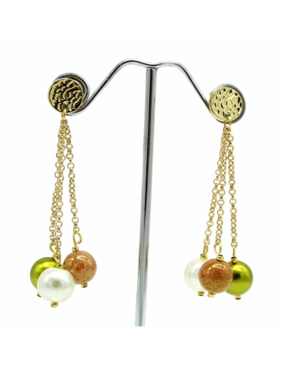 Boucles d'oreilles chaînes 3 perles en verre – Salvia